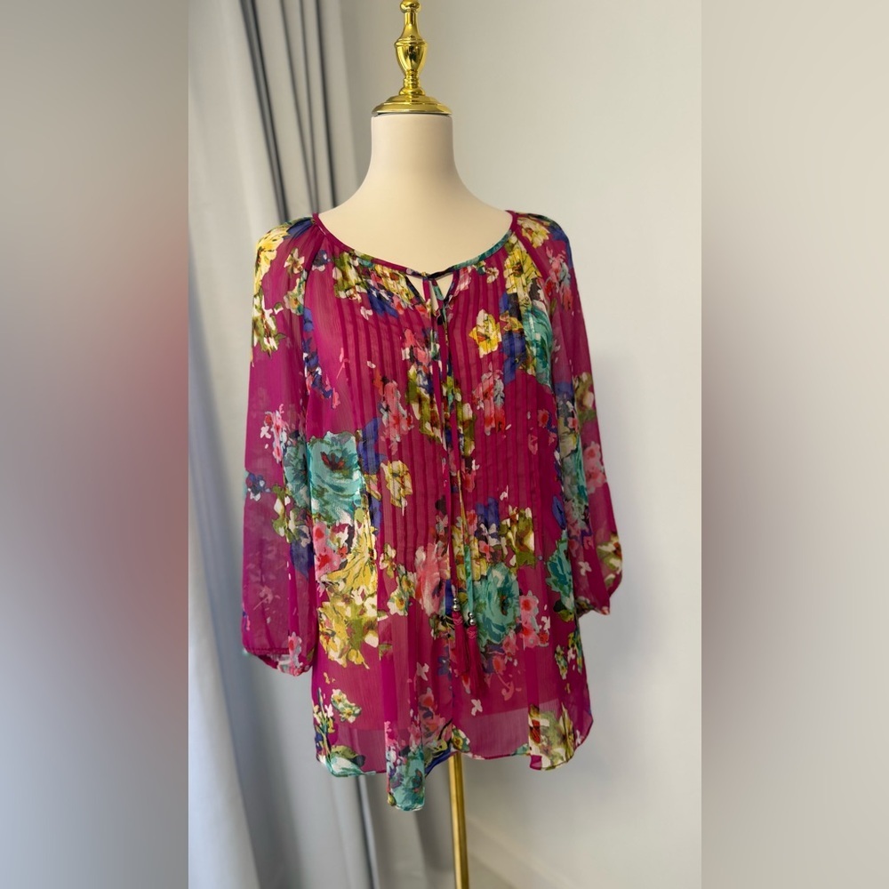 CHARTER CLUB Floral Chiffon Blouse - Pink Multicolor